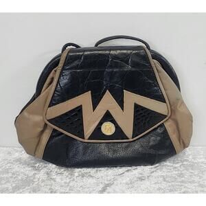 Vintage FIFTH AVENUE Womens Black Leather Shoulder Clutch Crossbody Handbag